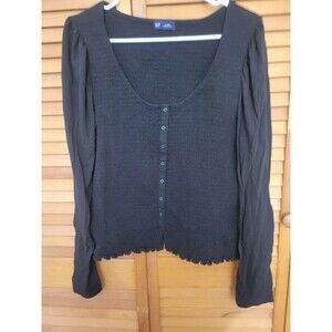 GAP Black Women's Button Up Stretch Patterned Cardigan Sz XL Office Casual
